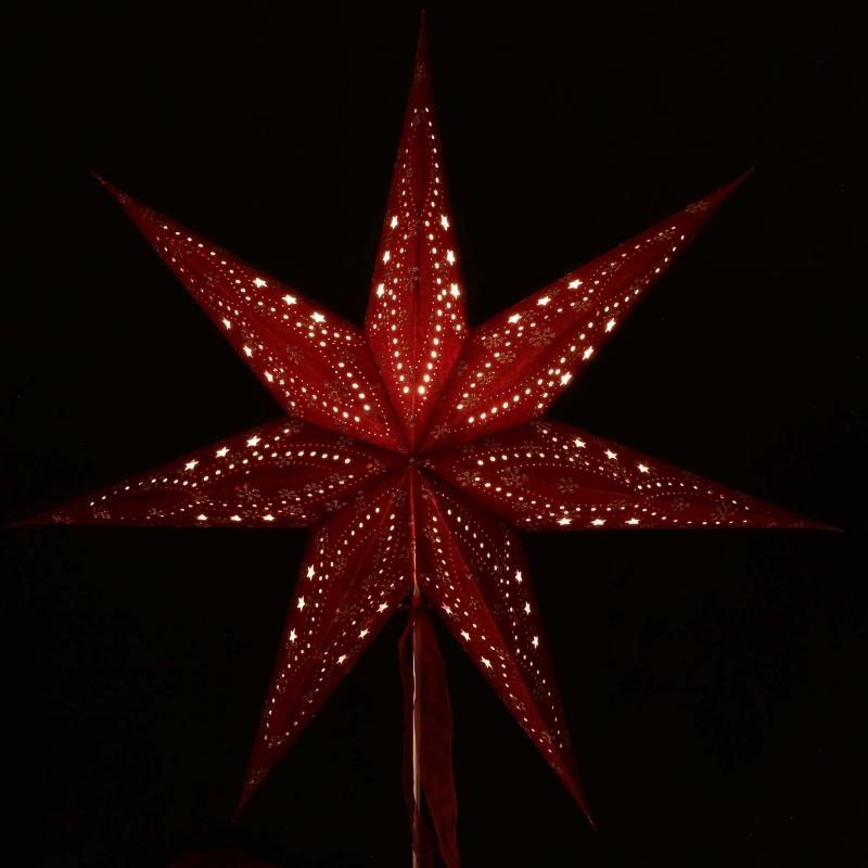 MINORIS  rot/Samt - Faltbarer Leuchtstern, Weihnachtsstern aus Papier mit 7 Zacken, 60 cm